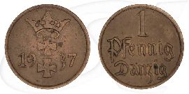 Danzig 1 Pfennig 1937 ss Wappen Münze Vorderseite und Rückseite zusammen