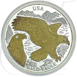 Liberia 10 Dollars 2004 PP AG teilvergoldet mit Brillanten USA Bald Eagle