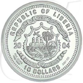 10 Dollars Liberia 2004 Kookaburra Münzen-Wertseite