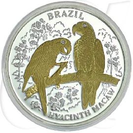 Liberia 10 Dollars 2004 PP AG teilvergoldet mit Brillanten Brasilien Papagei