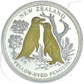 Liberia 10 Dollars 2004 PP AG teilvergoldet mit Brillanten Neuseeland Pinguin
