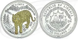 10 Dollars Liberia 2004 Tiger Münze Vorderseite und Rückseite zusammen