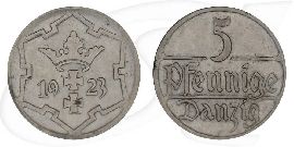 Danzig 5 Pfennig 1923 ss Wappen Münze Vorderseite und Rückseite zusammen