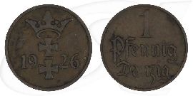 Danzig 1 Pfennig 1926 ss Wappen Münze Vorderseite und Rückseite zusammen