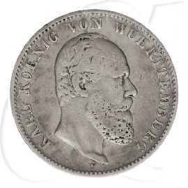 2 Mark 1877 Württemberg Karl Münzen-Bildseite