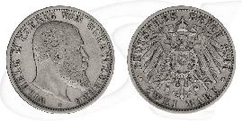2 Mark 1896 Wilhelm Württemberg Münze Vorderseite und Rückseite zusammen