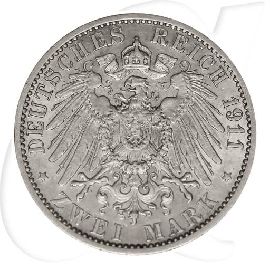 2 Mark 1911 Wilhelm Preussen Münzen-Wertseite