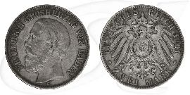 2 Mark Baden 1901 Münze Münze Vorderseite und Rückseite zusammen