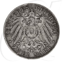 2 Mark Baden 1901 Münze Münzen-Wertseite