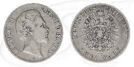 2 Mark Bayern Ludwig 1877 Münze Vorderseite und Rückseite zusammen