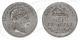 20 Krajczar 1870 KB Österreich-Ungarn Franz Josef Münze Vorderseite und Rückseite zusammen