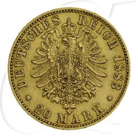 Deutschland Preussen 20 Mark Gold 1883 A ss Wilhelm I.