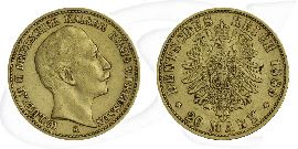 Deutschland Preussen 20 Mark Gold 1889 A ss Wilhelm II. Münze Vorderseite und Rückseite zusammen