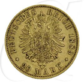 Deutschland Preussen 20 Mark Gold 1889 A ss Wilhelm II. Münzen-Wertseite