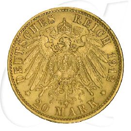 Deutschland Preussen 20 Mark Gold 1912 J vz Wilhelm II.
