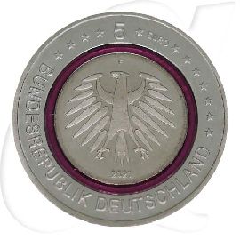 Deutschland 5 Euro 2021 F (Stuttgart) st Polare Zone violetter Ring