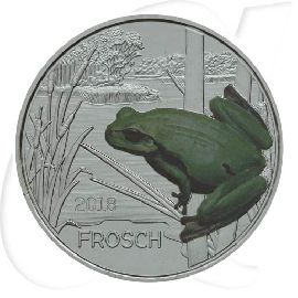 Österreich 3 Euro 2018 Frosch Tier Taler teilcoloriert handgehoben Münzen-Bildseite