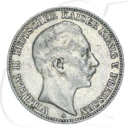 Deutschland Preussen 3 Mark 1909 ss Wilhelm II. ungereinigt
