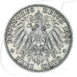 3 Mark 1909 Wilhelm Münzen-Wertseite