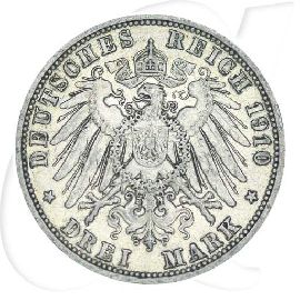 Deutschland Preussen 3 Mark 1910 ss Wilhelm II. ungereinigt