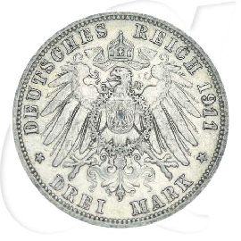 Deutschland Preussen 3 Mark 1911 ss Wilhelm II. ungereinigt