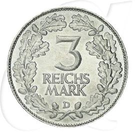 3 Reichsmark Rheinlande 1925 D Münzen-Wertseite