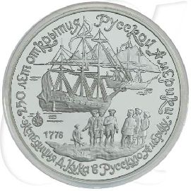 Russland 3 Rubel 1990 Silber PP Captain Cook Expedition