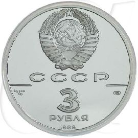 Russland 3 Rubel 1989 Silber PP Historische Silbermünzen