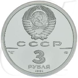 Russland 3 Rubel 1991 Silber PP ohne Zertifikat 30 Jahre Weltraumflug Gagarin