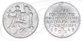 5-franken-1948-bundesverfassung Münze Vorderseite und Rückseite zusammen