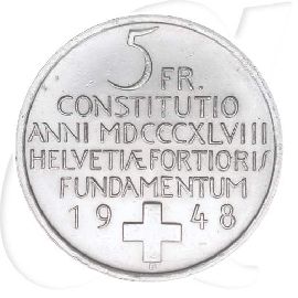 Schweiz 5 Franken 1948 B vz Bundesverfassung