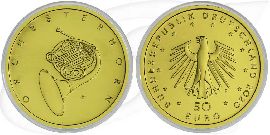 50 Euro Goldmünze 2020 Orchesterhorn Münze Vorderseite und Rückseite zusammen