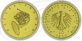 50 Euro Goldmünze Orchesterhorn Münze Vorderseite und Rückseite zusammen
