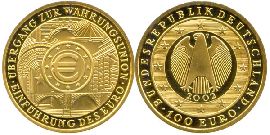 BRD 100 Euro 2002 F st OVP Einführung des Euro Anlagegold 15,55g fein