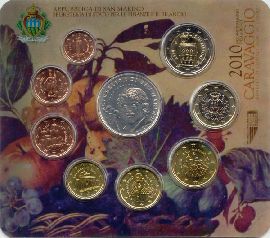5x San Marino Kursmünzensatz st/OVP 2010 mit 5 Euro Caravaggio