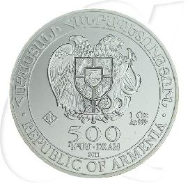 Armenien 2011 Arche Noah 500 Dram Silber Münzen-Wertseite