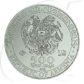 Armenien 2012 Arche Noah 500 Dram Silber Münzen-Wertseite
