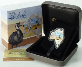 Australien 1$ 2012 Silber fein MapsShapedCoin Emu Farbe
