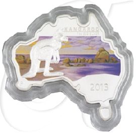 Australien 1$ 2013 Silber fein MapsShapedCoin Känguru Farbe