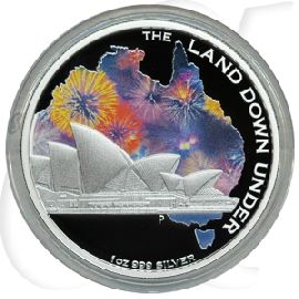 Australien 1 Dollar 2013 PP Silber teilcoloriert Down Under Opernhaus Sydney