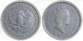 Australien Kookaburra 1990 5 Dollar Silber 1oz PP Münze Vorderseite und Rückseite zusammen