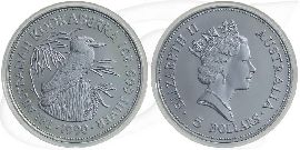 Australien Kookaburra 1990 5 Dollar Silber 1oz st Münze Vorderseite und Rückseite zusammen