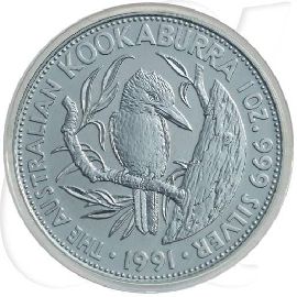 Australien Kookaburra 1991 5 Dollar Silber 1oz st Münzen-Bildseite