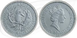 Australien Kookaburra 1991 5 Dollar Silber 1oz st Münze Vorderseite und Rückseite zusammen
