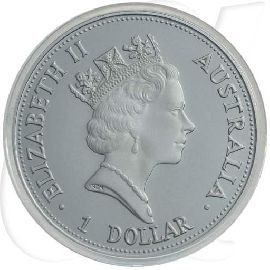 Australien Kookaburra 1992 1 Dollar Silber 1oz PP Münzen-Wertseite