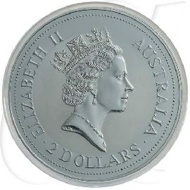 Australien Kookaburra 1992 2 Dollar Silber 2 oz st min. berieben