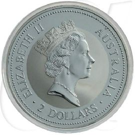 Australien 2 Dollar 1996 BU Kookaburra Silber 2 Unzen Münzen-Wertseite