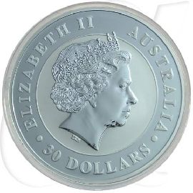 Australien Kookaburra 2012 BU 30 Dollar Silber Münzen-Wertseite