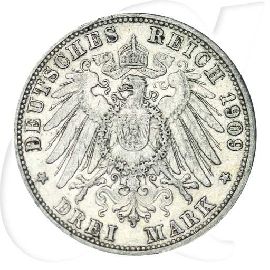 Deutschland Baden 3 Mark 1909 ss ungereinigt Friedrich II.