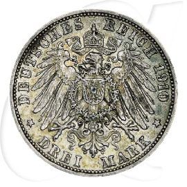 Deutschland Baden 3 Mark 1910 ss ungereinigt Friedrich II.